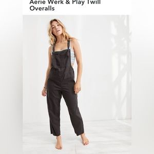 Aerie Size Xs Werk & Play Twill Overalls Smoked Grey Raw Frayed Hem